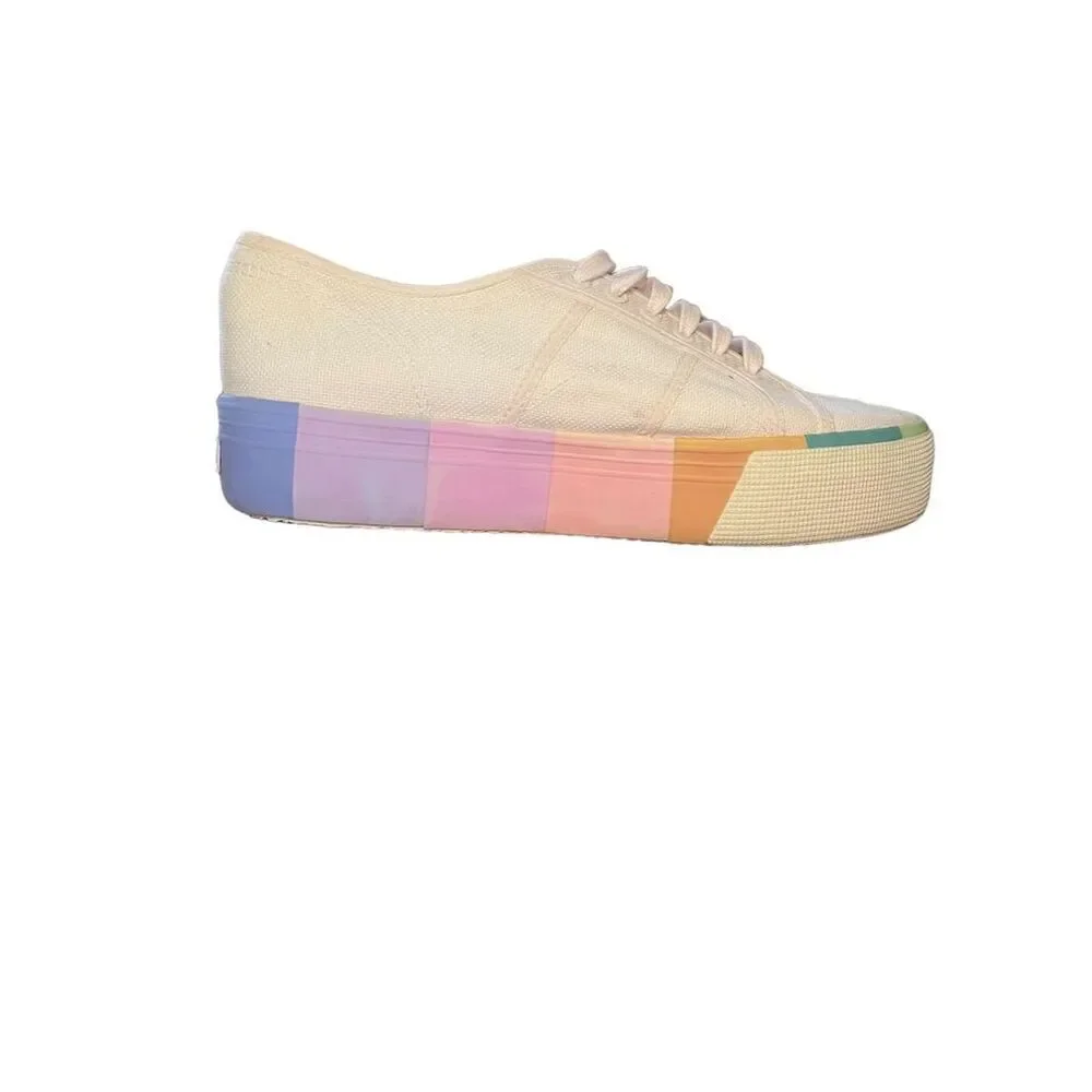 Superga Women's Rainbow Stripe Multicolor Platform Sneakers Size 10W - Picture 9 of 16
